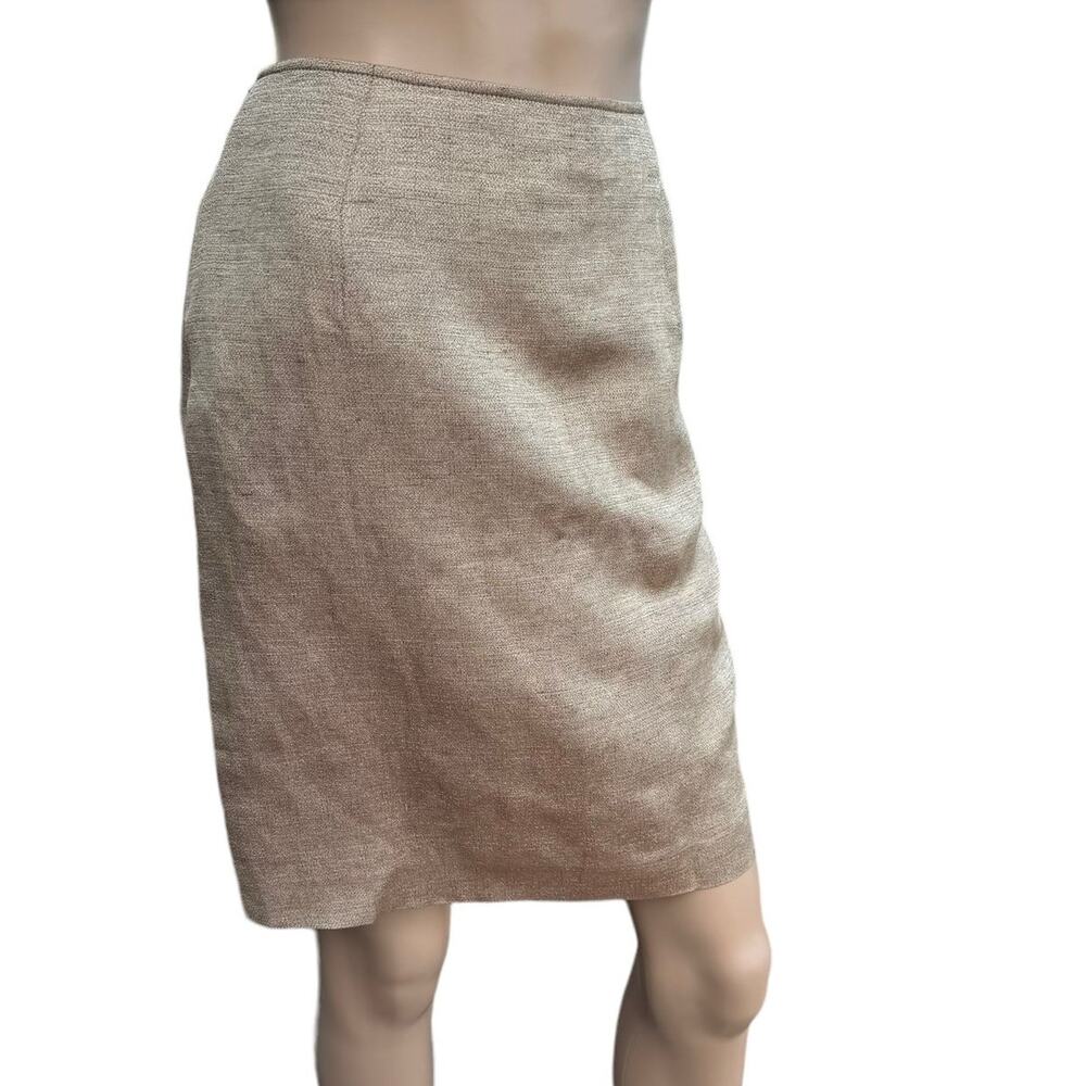 Elements by Escada Tan Metallic Linen Silk Straight Pencil Skirt DE 38 US 8